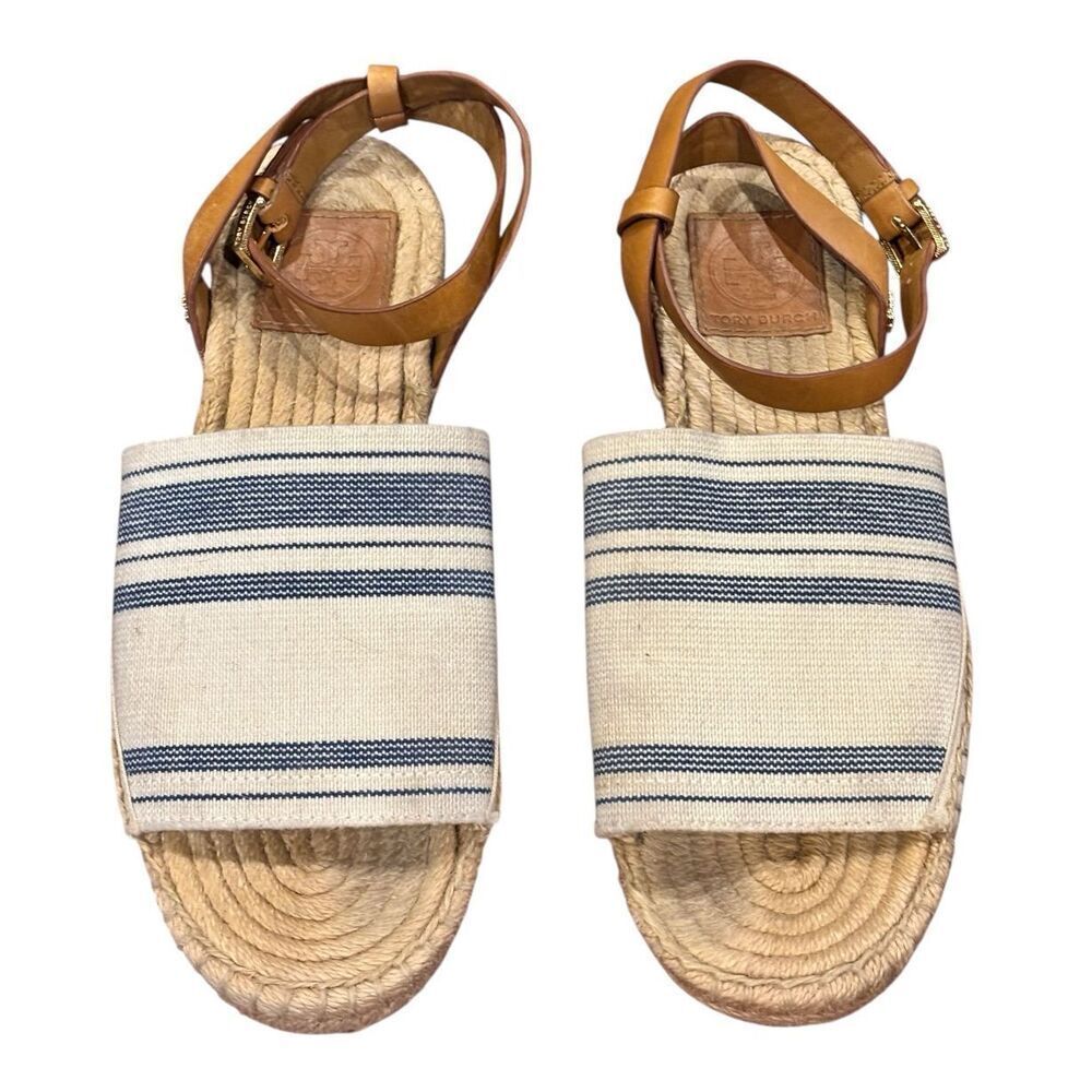 Tory Burch Awning Stripe Canvas Espadrille Sandal Size 7